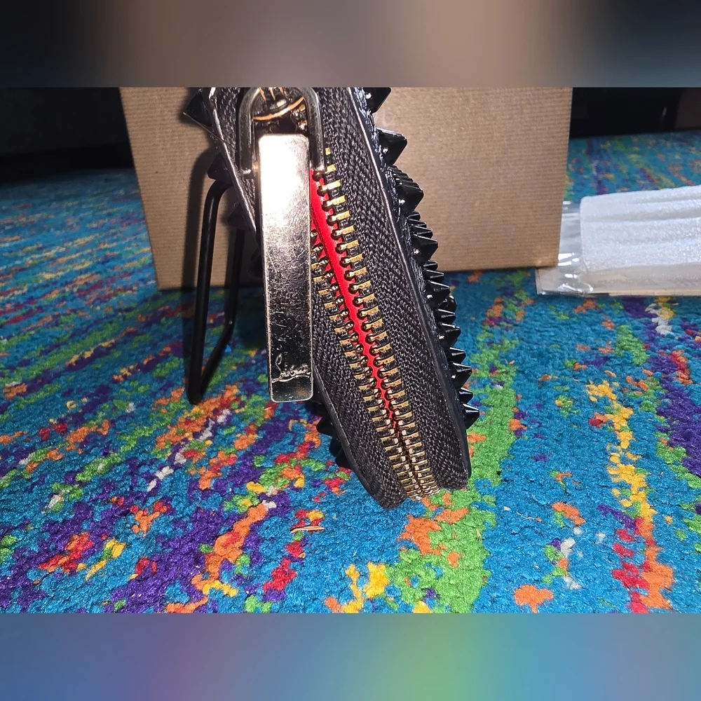 Authentic Christian Louboutin Black Studded Long Wallet‎ Zip Around Closure